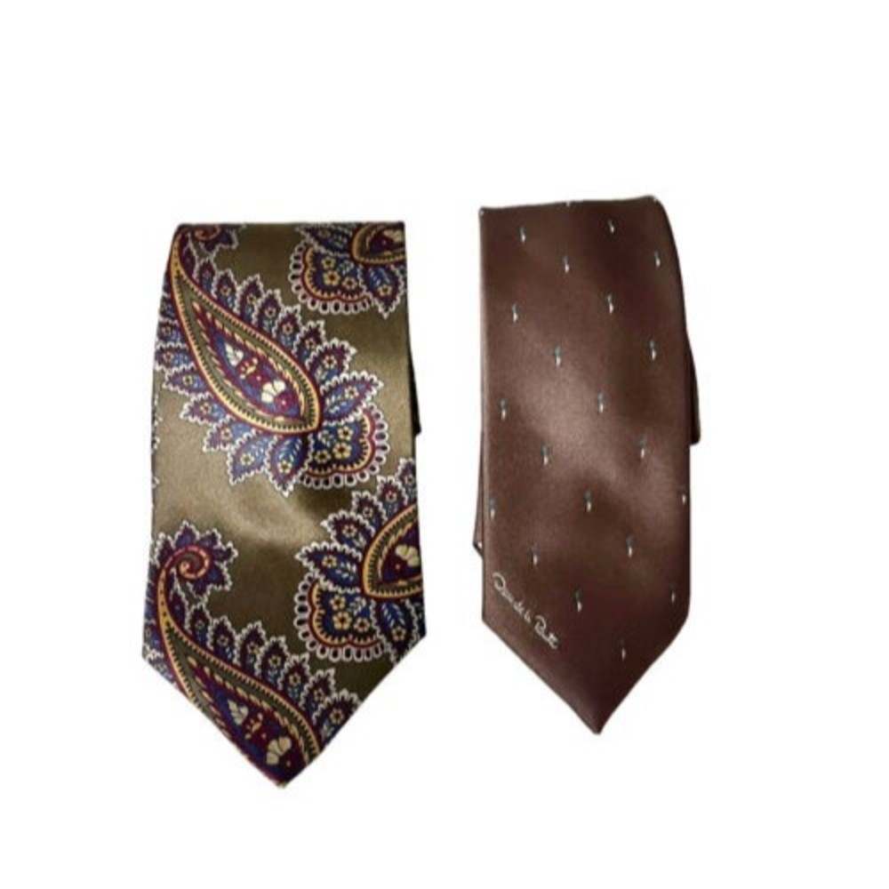 Bundle of Two Oscar de la Renta Mens Ties Brown / Paisley Neckties